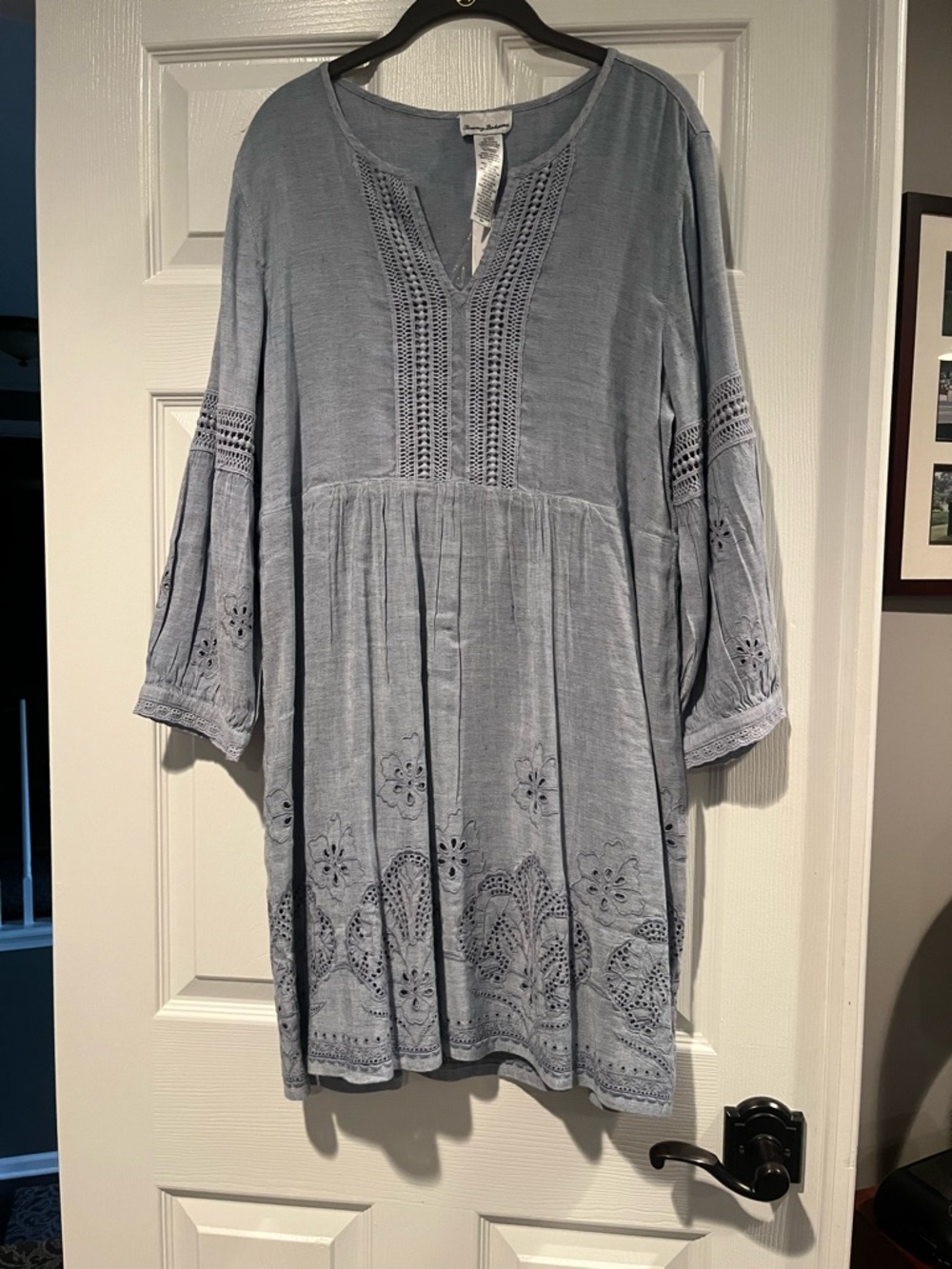 Tommy Bahama Light Blue Eyelet V-Neck Midi Dress